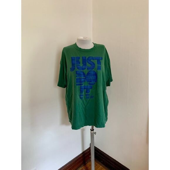 NIKE VTG 90s 2000s Hunter Green Worn “Just Do This” Loose Fit Blue Soft Cotton - Picture 2 of 5